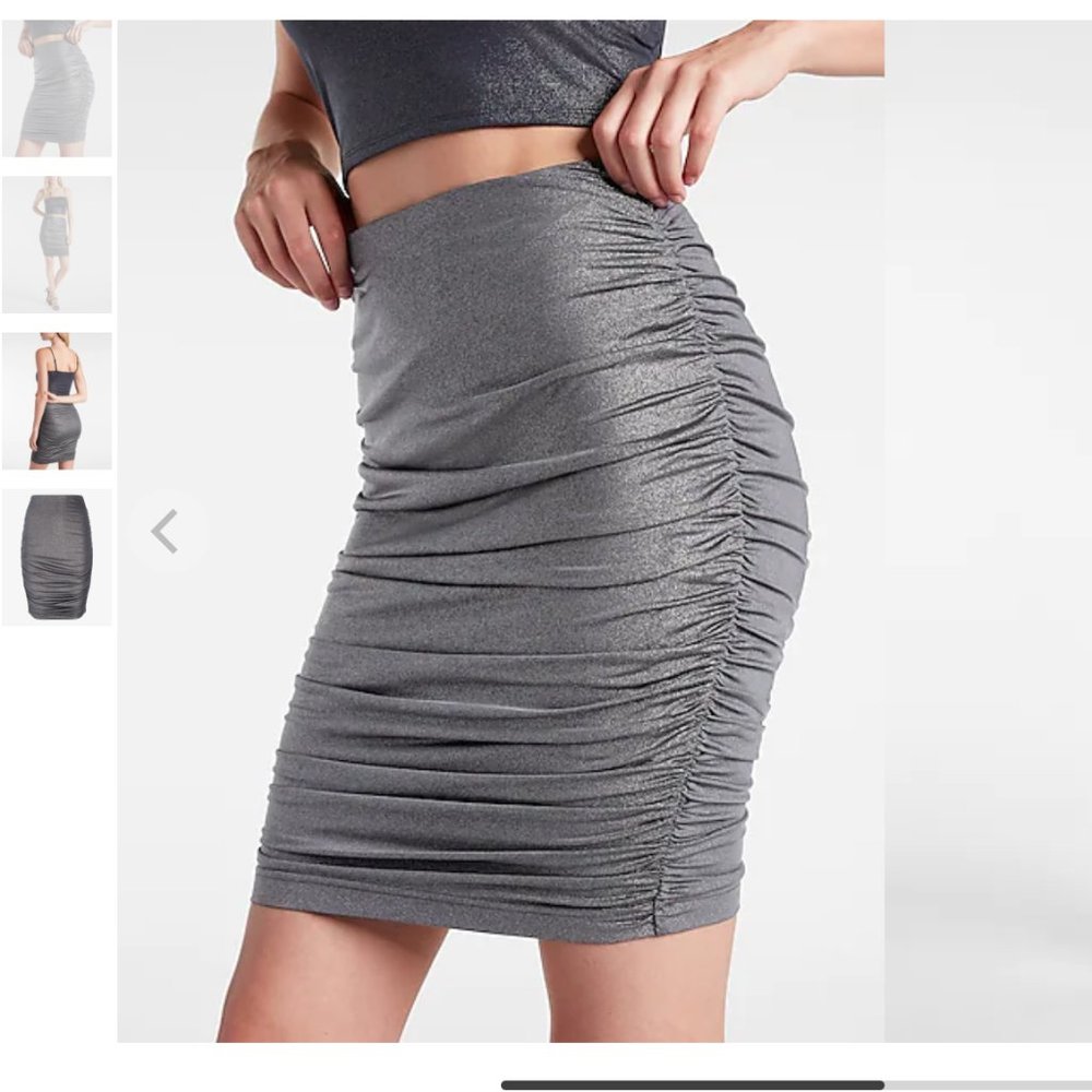 New Express Metallic Silky Jersey Super High Waisted Ruched Mini Skirt S